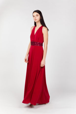 vestido largo rojo lateral